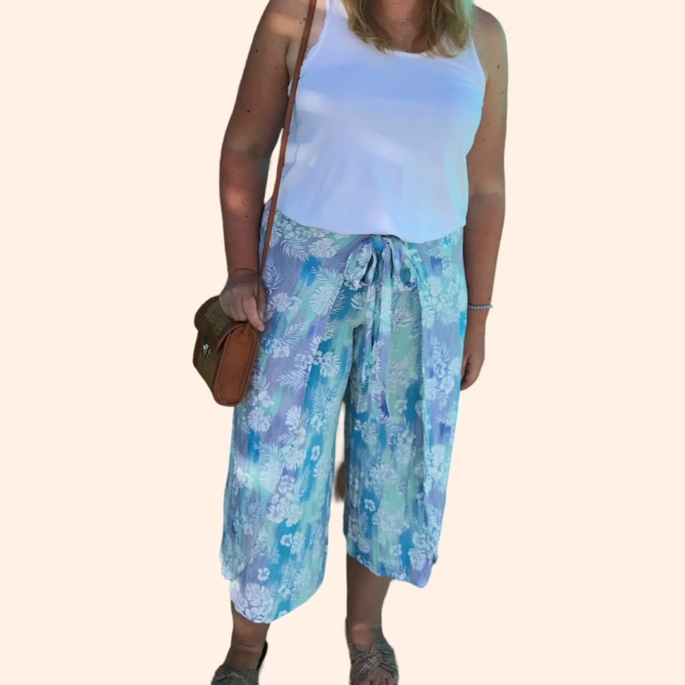 Easel Floral Tie Waist Pants | Size M | 100% Rayon